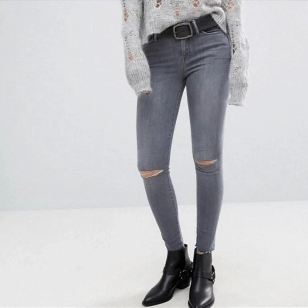 All Saints Jeans Women 32 Gray Washed Grace Slashed Distressed Skinny Denim - Picture 1 of 10